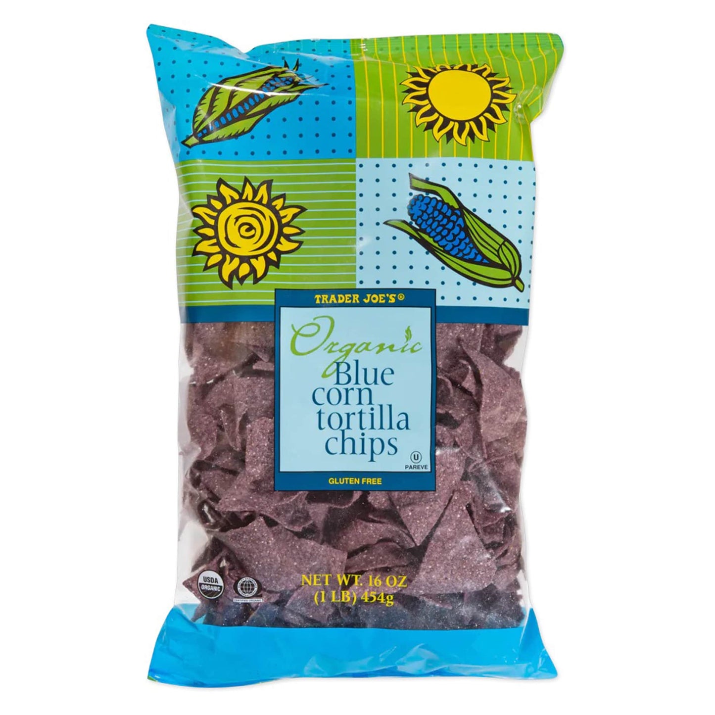 Trader Joe's Organic Blue Corn Tortilla Chips, Gluten-Free, Snacks, 16